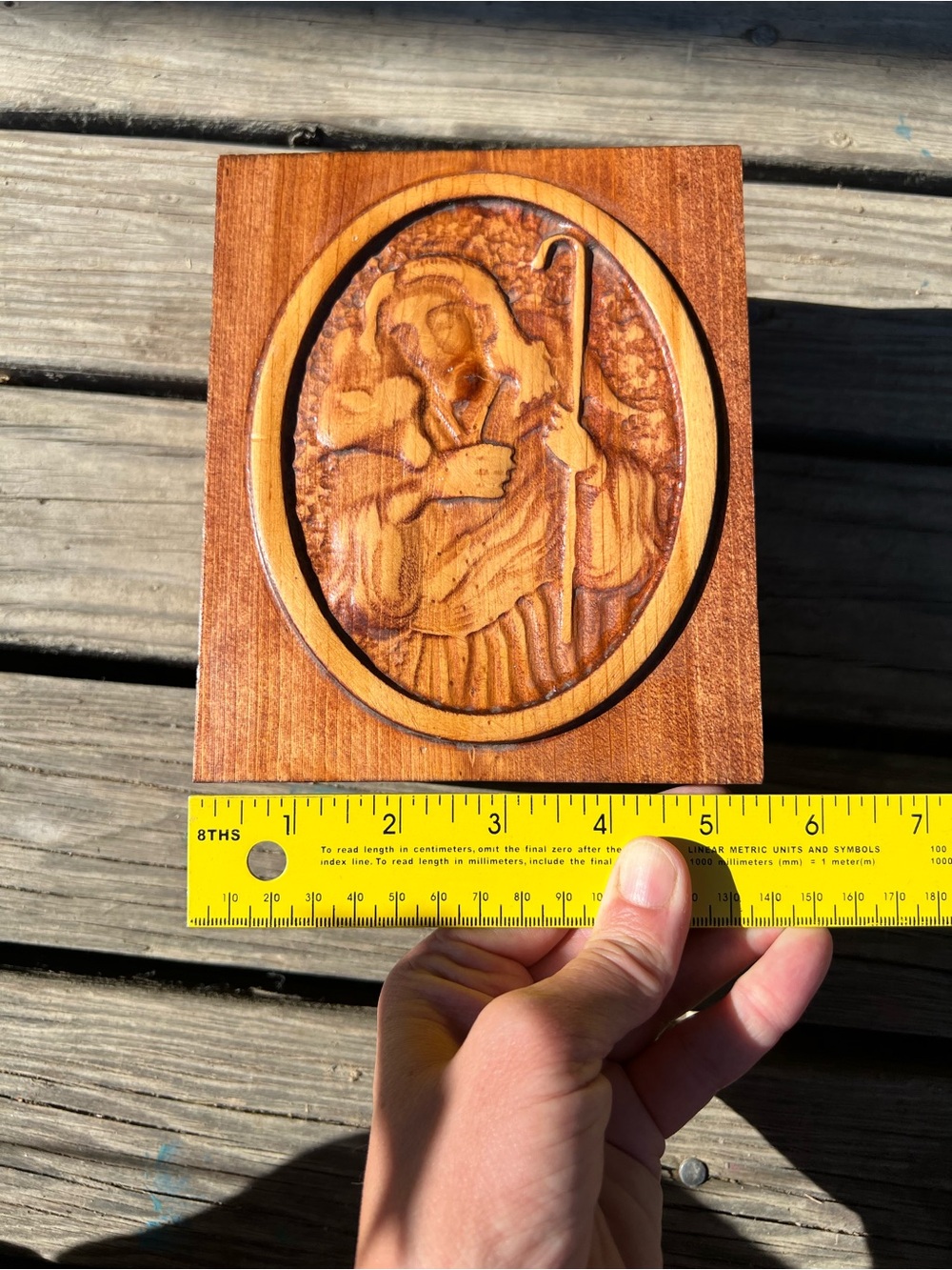 Trinket box Hand-Carved Wooden Religious Shepherd and lamb - Picture 11 of 16